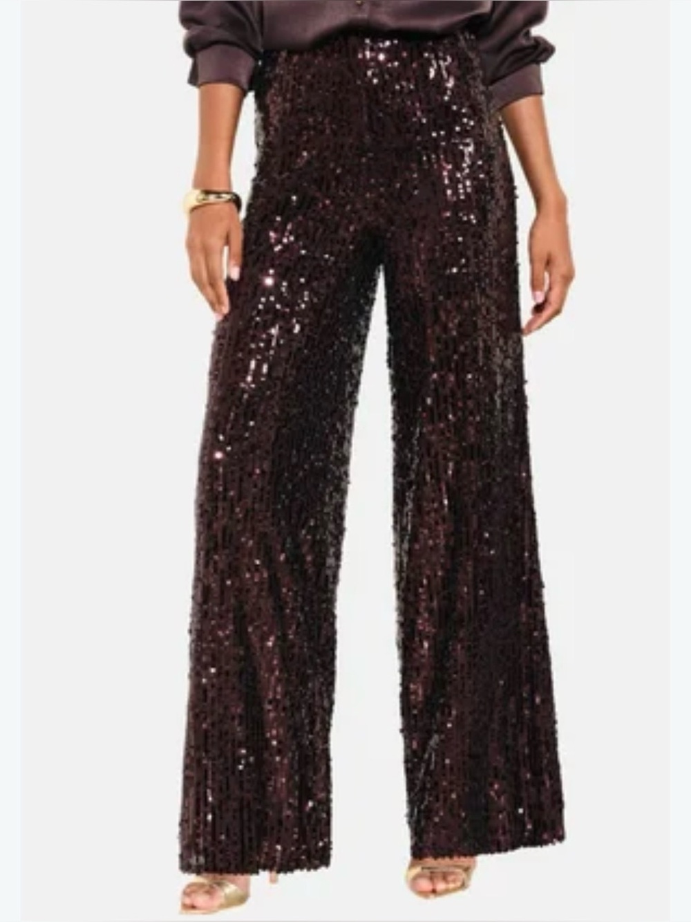 Banana Republic high-rise wide leg sequin pant in Chocolate Ganache - size 10